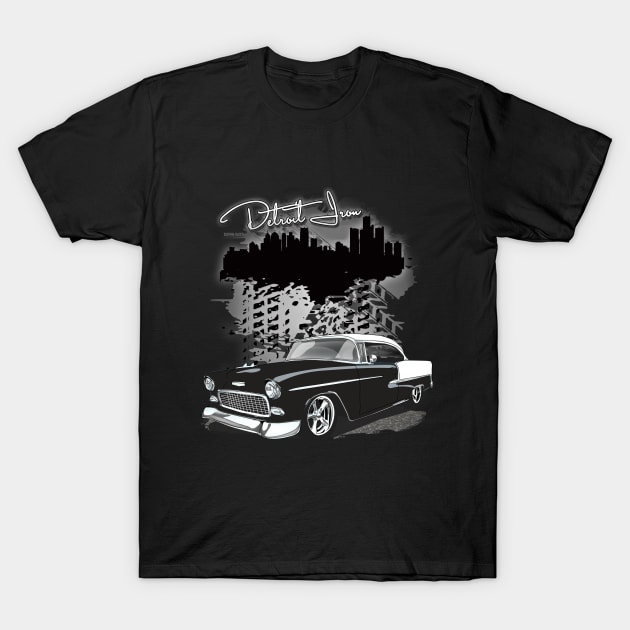 1955 Black Chevy Bel Air Detroit Iron Print T-Shirt by RPM-ART